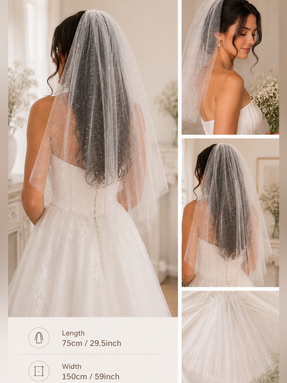 White Glitter Bridal Veil – Sparkle Wedding Veil – Cathedral Fairycore